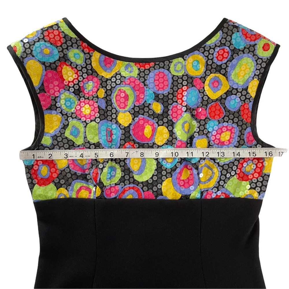 A.J. BARI Vintage Mod Retro Sequin Cocktail Dress Multicolor Sleeveless Black 6 - Picture 5 of 12
